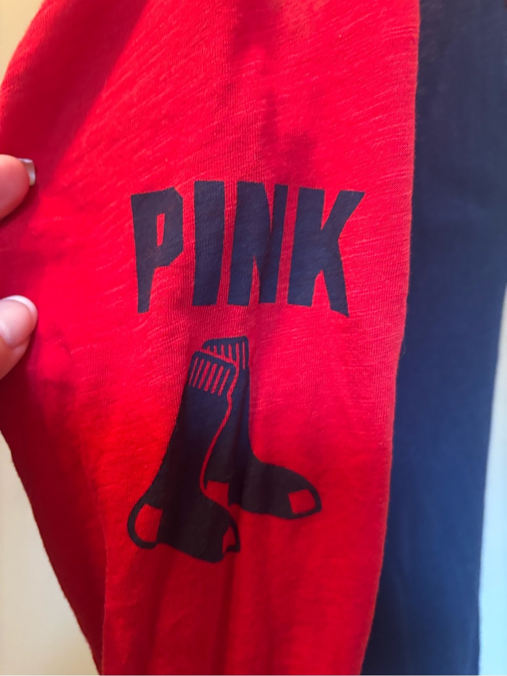PINK Victoria's Secret Navy and Red Long-Sleeve Baseball Tee - Picture 2 of 4